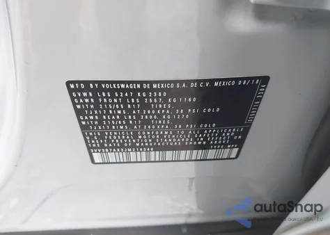 2018 Volkswagen Tiguan 2.0T Se/2.0T Sel из США, поврежденный, VIN 3VV3B7AX3JM214346